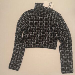 Zara Monochrome Geometric Knit Sweater